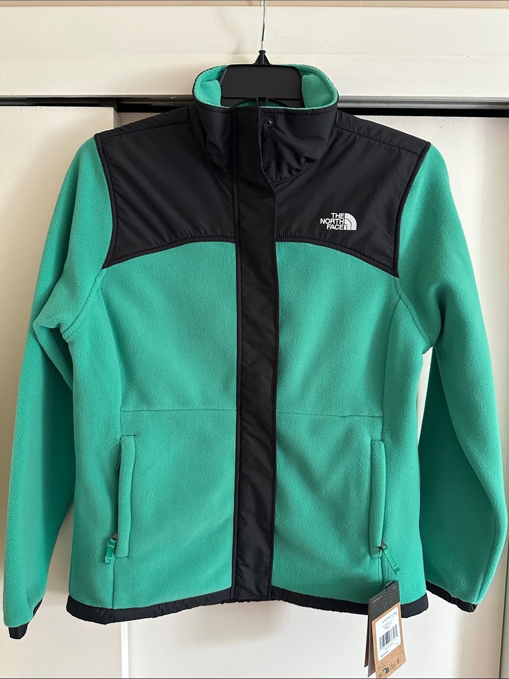 The North Face Mint Green Fleece Jacket with Black Yoke